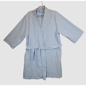 Croft & Barrow Light Blue Robe Womens L Waffle Knit Cotton Belt Tie pockets